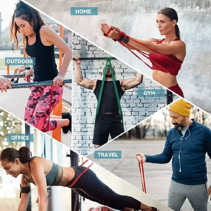 Fitness Resistance Band Set 5-120lbs Latex Exercise Bands for Home Gym Yoga Pilates