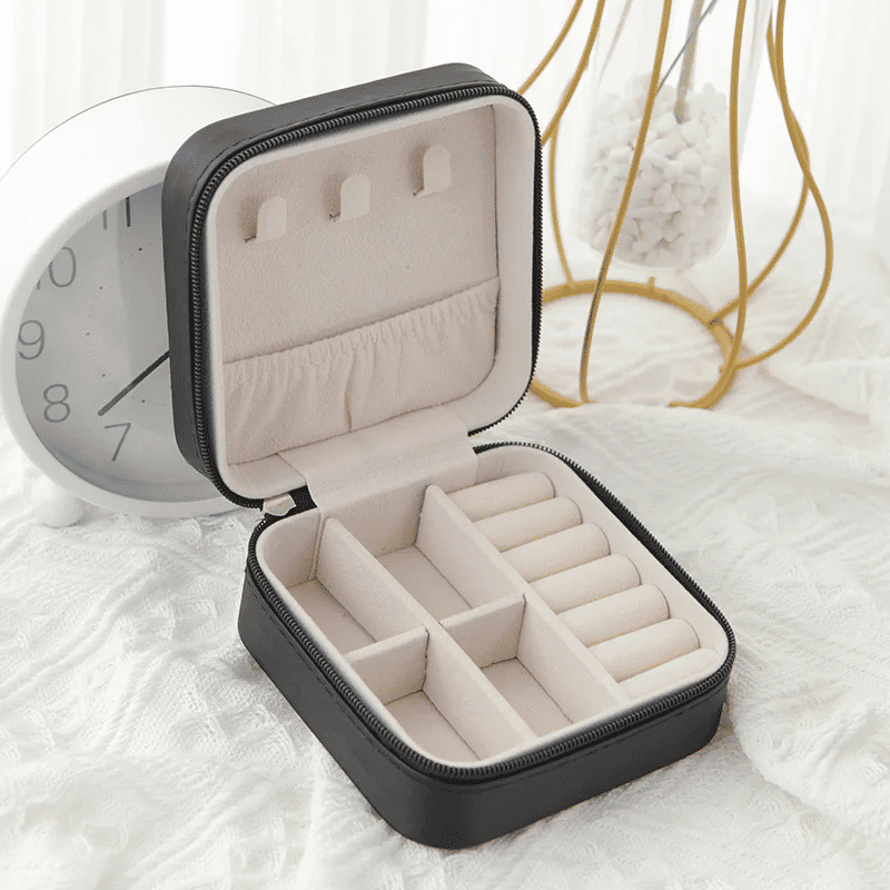 Portable PU Leather Mini Travel Jewelry Organizer for Rings, Earrings, Necklaces