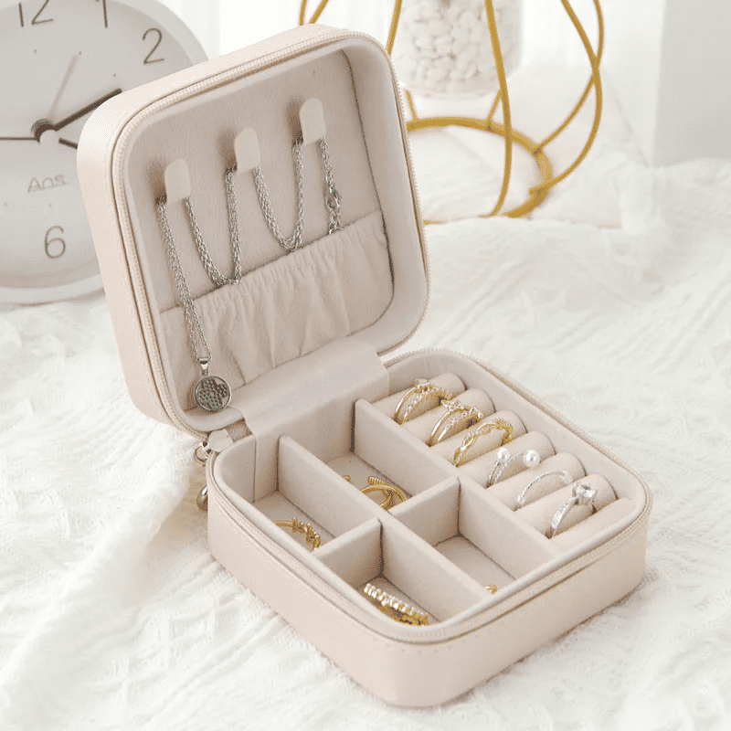 Portable PU Leather Mini Travel Jewelry Organizer for Rings, Earrings, Necklaces
