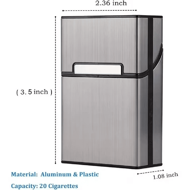 FOGSON Portable Slim Aluminum Cigarette Case Regular King Size Plastic Cigar Tobacco Holder Box Storage Container Smoking Accessories Black