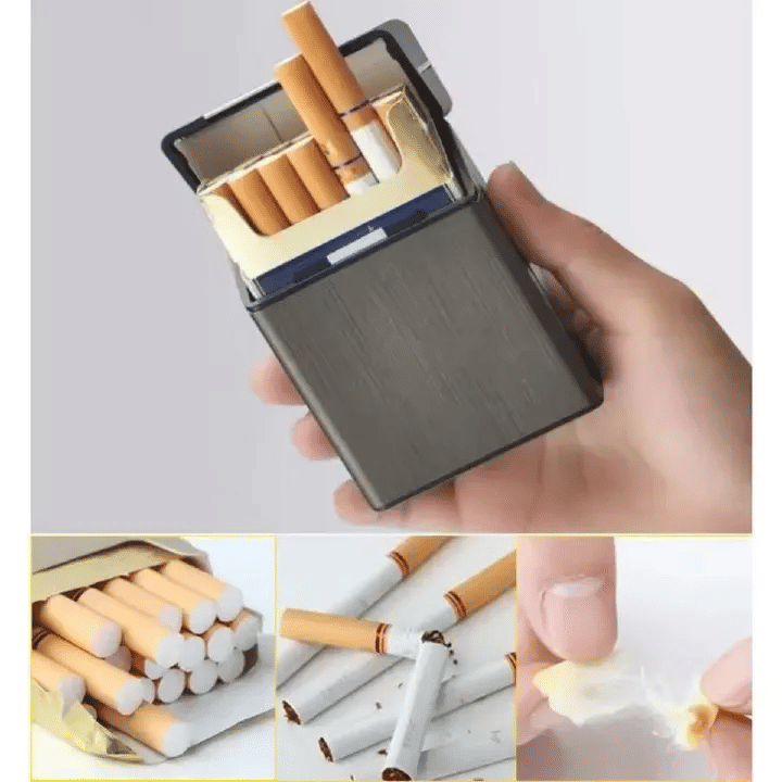 FOGSON Portable Slim Aluminum Cigarette Case Regular King Size Plastic Cigar Tobacco Holder Box Storage Container Smoking Accessories Black