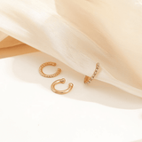 3-Piece Gold C-Shaped Diamond Inlay Ear Cuff Set - No Piercing, Trendy