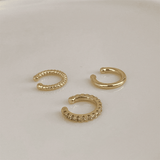 3-Piece Gold C-Shaped Diamond Inlay Ear Cuff Set - No Piercing, Trendy