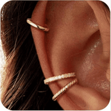 3-Piece Gold C-Shaped Diamond Inlay Ear Cuff Set - No Piercing, Trendy