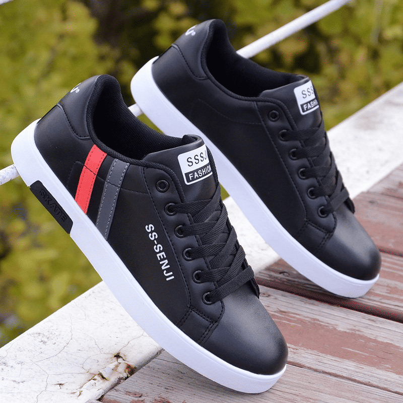 Thor Men's Black PU Leather Casual Skateboarding Shoes - Sporty, Durable, Comfortable
