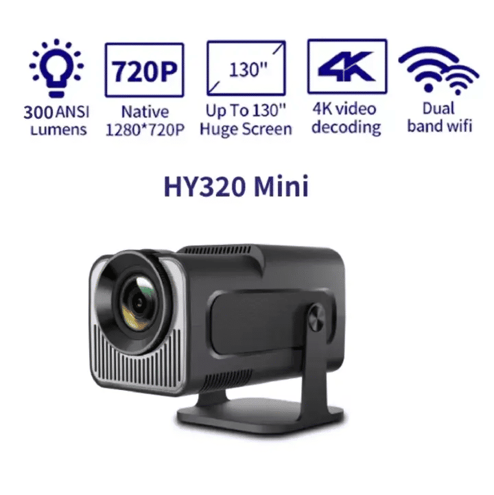 JAVAID HY-320Mini Native 720P Portable Projector 320ANSI WiFi 6 BT 5.0 Android 11