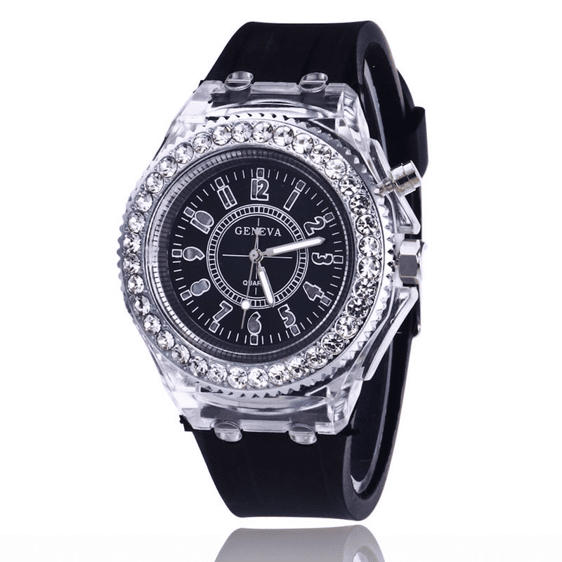 Luminous Rhinestone LED Quartz Fashion Watch for Men and Women