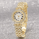 Women's Roman Diamond Inlaid Quartz Watch 5-Piece Set Metal Bracelet