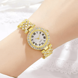 Women's Roman Diamond Inlaid Quartz Watch 5-Piece Set Metal Bracelet