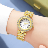 Women's Roman Diamond Inlaid Quartz Watch 5-Piece Set Metal Bracelet