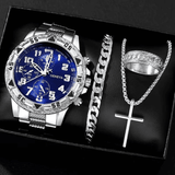 Men's 4-Piece Fashion Quartz Business Watch and Matching Jewelry Set