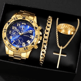Men's 4-Piece Fashion Quartz Business Watch and Matching Jewelry Set