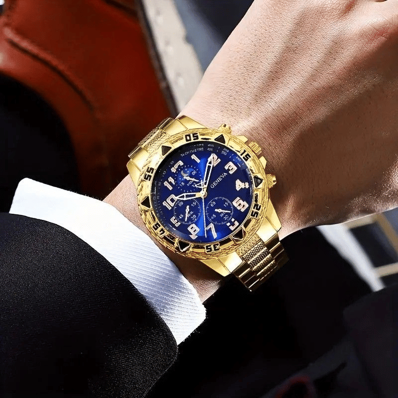 Men's 4-Piece Fashion Quartz Business Watch and Matching Jewelry Set