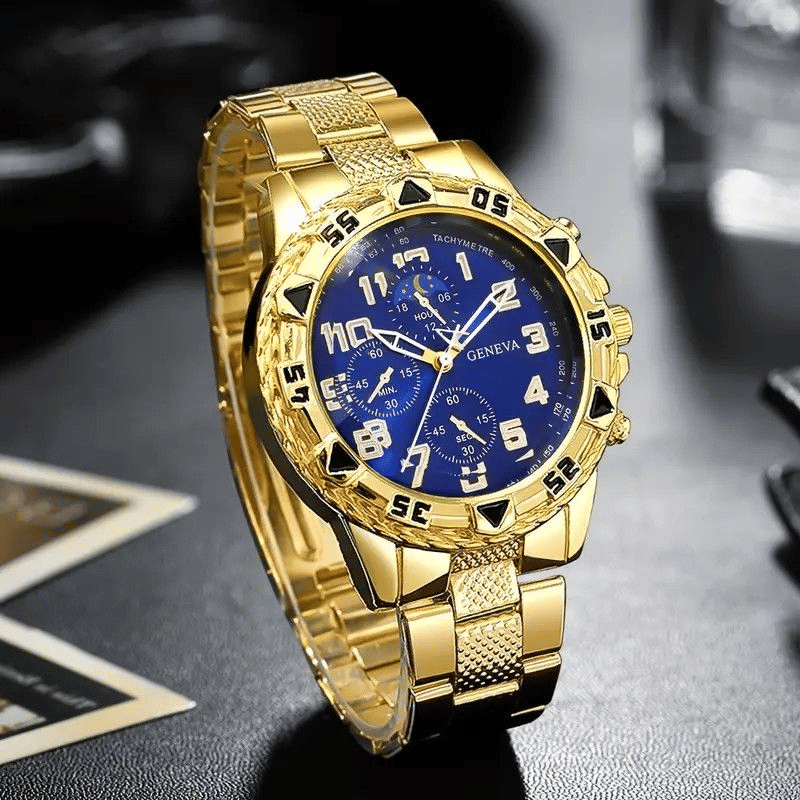 Men's 4-Piece Fashion Quartz Business Watch and Matching Jewelry Set