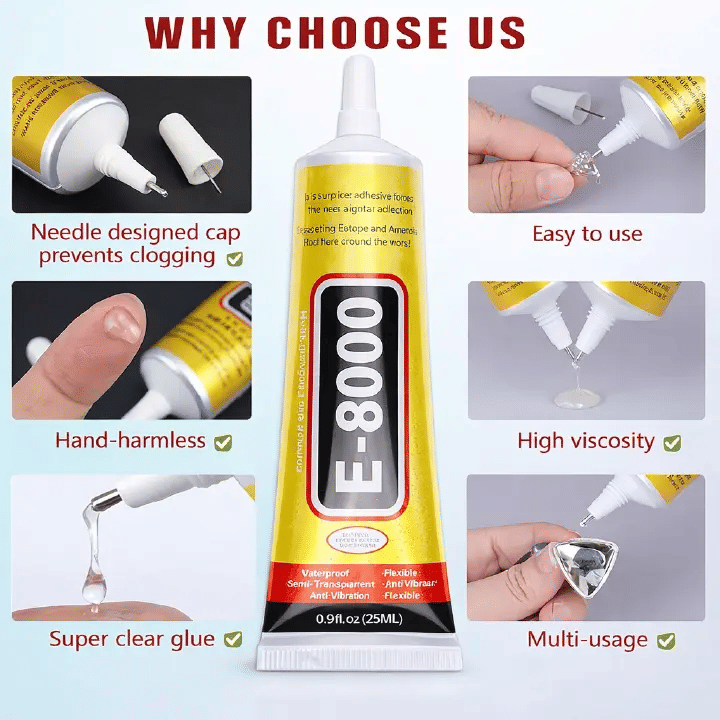 E-8000 Clear Super Glue 0.51fl oz High-Strength Industrial Adhesive for Phone Repair Clear