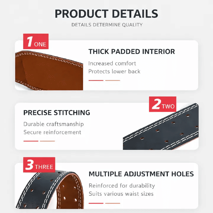PU Leather Powerlifting Belt 15cm Wide Back Support for Squats Deadlifts