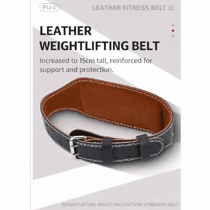PU Leather Powerlifting Belt 15cm Wide Back Support for Squats Deadlifts