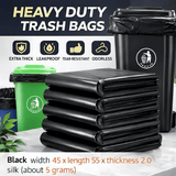 Heavy Duty Black Trash Bags 45x55cm 2.0 Micron Leakproof Tear Resistant Odorless 5g