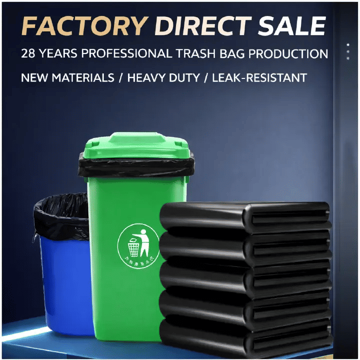 Heavy Duty Black Trash Bags 45x55cm 2.0 Micron Leakproof Tear Resistant Odorless 5g
