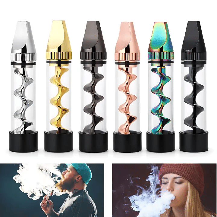 V12 Mini Twisty Glass Blunt Pipe Reusable Spiral Metal Core Easy-Load Dry Herb Smoke Tube