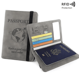 PU Leather RFID Blocking Passport Holder Travel Wallet Document Organizer Ultra-Thin Cover with Secure Strap Anti-Magnetic for Tickets Cards IDs