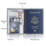 PU Leather RFID Blocking Passport Holder Travel Wallet Document Organizer Ultra-Thin Cover with Secure Strap Anti-Magnetic for Tickets Cards IDs