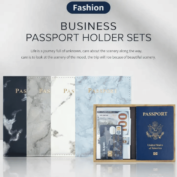 PU Leather RFID Blocking Passport Holder Travel Wallet Document Organizer Ultra-Thin Cover with Secure Strap Anti-Magnetic for Tickets Cards IDs