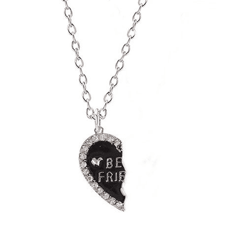 Elegant Zircon Inlaid Heart Best Friends Necklace Set - Silver Alloy Pendant Jewelry