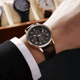Men's Luxury Luminous Quartz Sport Watch Moon Phase Leather Strap