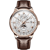 Men's Luxury Luminous Quartz Sport Watch Moon Phase Leather Strap