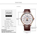 Men's Luxury Luminous Quartz Sport Watch Moon Phase Leather Strap