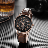 Men's Luxury Luminous Quartz Sport Watch Moon Phase Leather Strap