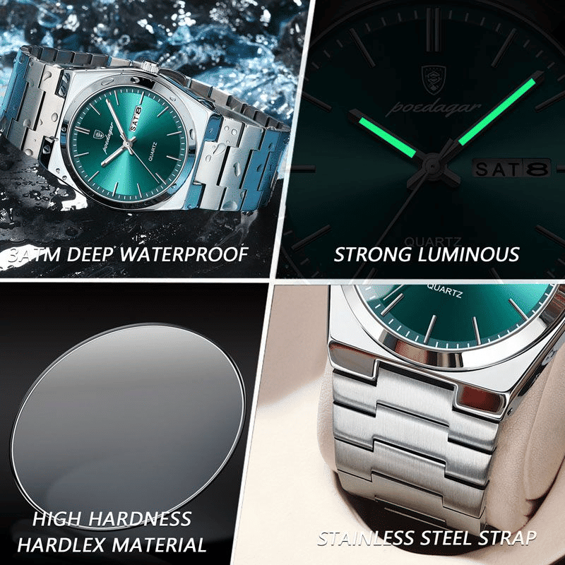 POEDAGAR Luxury Men's Sport Quartz Watch Waterproof Stainless Steel