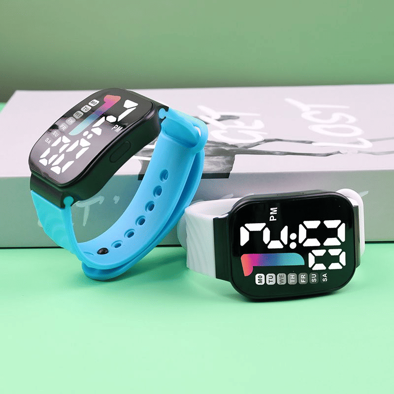 LED Digital Sports Watch Square Luminous Silicone Strap Casual Wristwatch