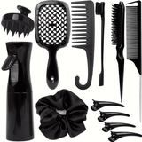 12-Piece Professional Hair Styling Comb Set: Detangling, Teasing, Scalp Massager, Spray Bottle