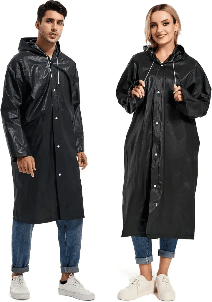 Non-Disposable Thickened Frosted Waterproof Hiking Raincoat for Men Women Children Black