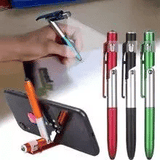 4-in-1 Multifunction Ballpoint Pen 2-Piece Set with LED Light Phone Holder Black