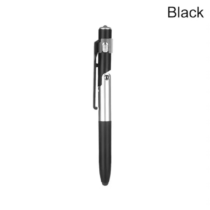 4-in-1 Multifunction Ballpoint Pen 2-Piece Set with LED Light Phone Holder Black