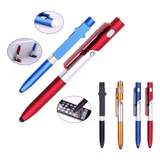 4-in-1 Multifunction Ballpoint Pen 2-Piece Set with LED Light Phone Holder Black