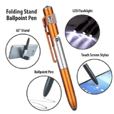 4-in-1 Multifunction Ballpoint Pen 2-Piece Set with LED Light Phone Holder Black