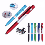 4-in-1 Multifunction Ballpoint Pen 2-Piece Set with LED Light Phone Holder Black