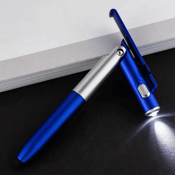 4-in-1 Multifunction Ballpoint Pen 2-Piece Set with LED Light Phone Holder Black