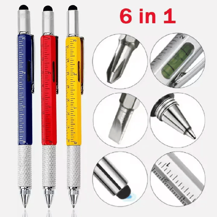 6-in-1 Metal Multi-Function Ballpoint Pen 2-Piece Set Ruler Screwdriver Stylus Tool