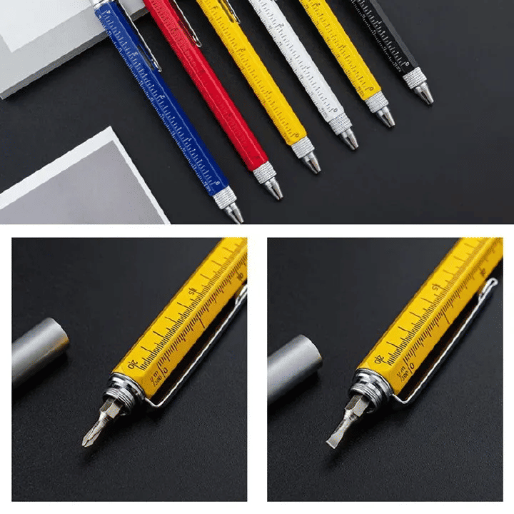 6-in-1 Metal Multi-Function Ballpoint Pen 2-Piece Set Ruler Screwdriver Stylus Tool