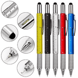 6-in-1 Metal Multi-Function Ballpoint Pen 2-Piece Set Ruler Screwdriver Stylus Tool