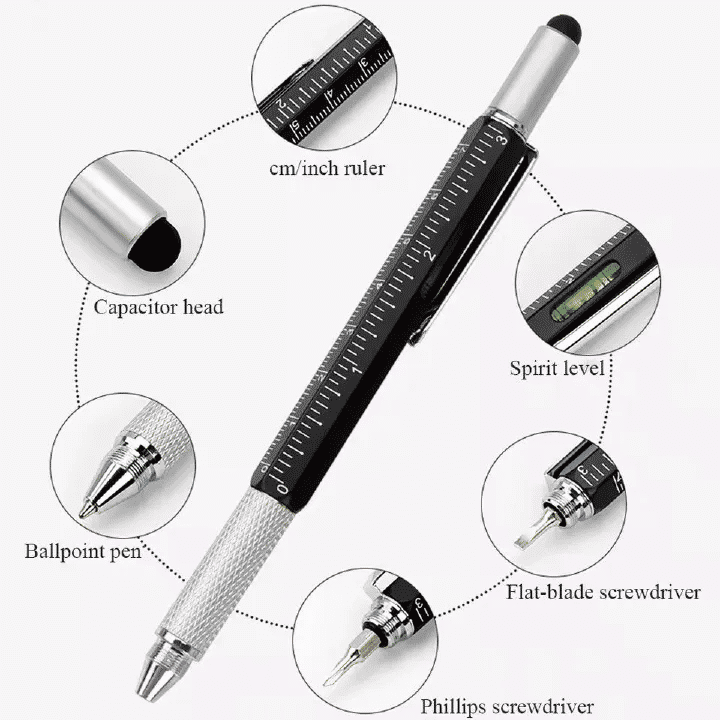 6-in-1 Metal Multi-Function Ballpoint Pen 2-Piece Set Ruler Screwdriver Stylus Tool