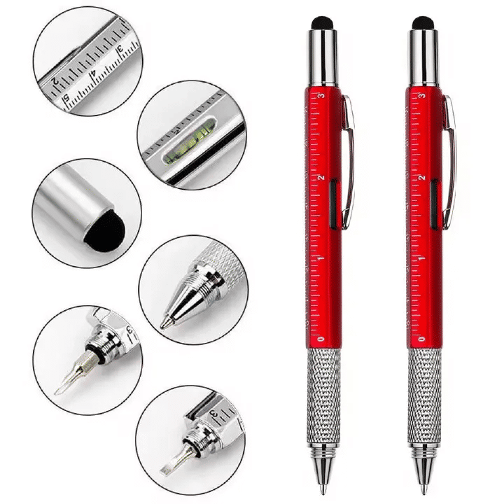 6-in-1 Metal Multi-Function Ballpoint Pen 2-Piece Set Ruler Screwdriver Stylus Tool