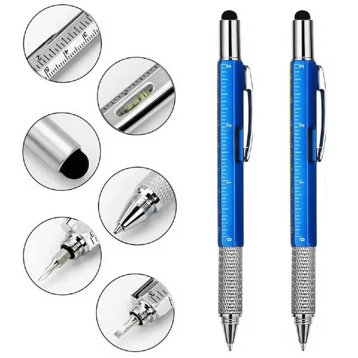 6-in-1 Metal Multi-Function Ballpoint Pen 2-Piece Set Ruler Screwdriver Stylus Tool