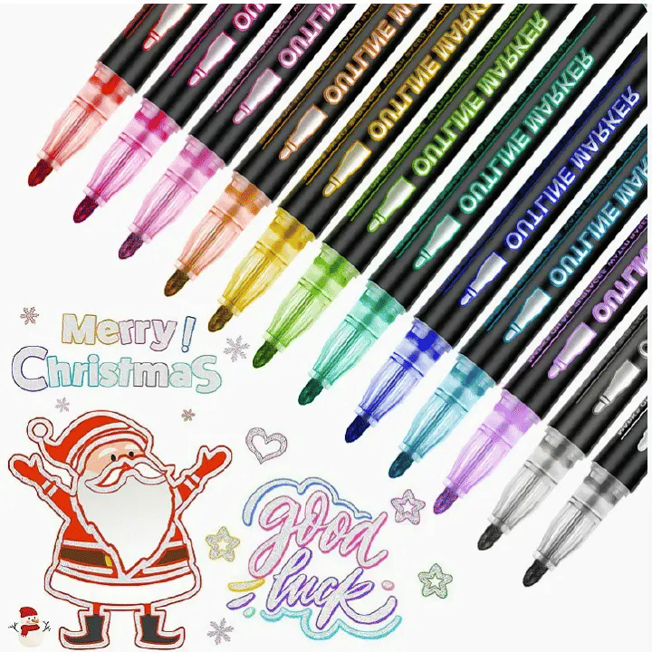 Double-Line Outline Pen 8-Piece Metal Color Marker Set for DIY Handbook Multi