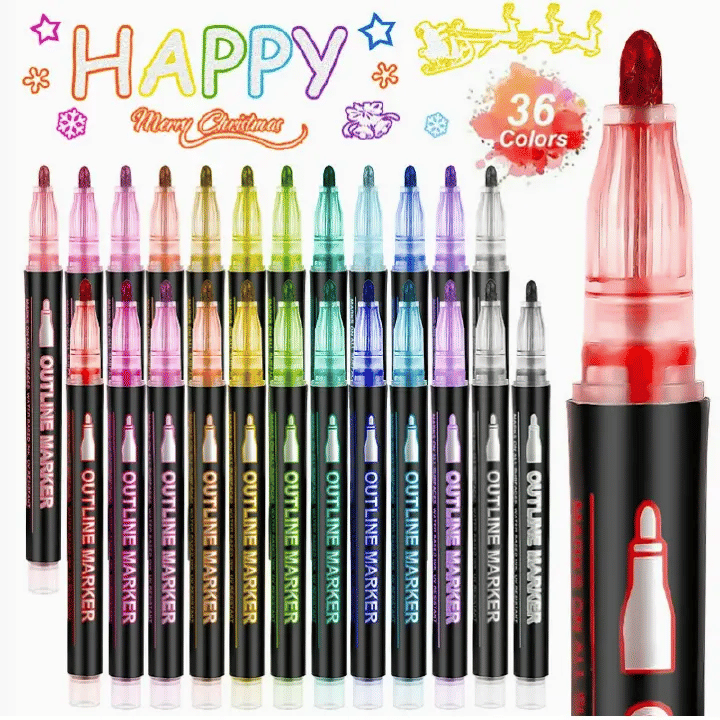 Double-Line Outline Pen 8-Piece Metal Color Marker Set for DIY Handbook Multi